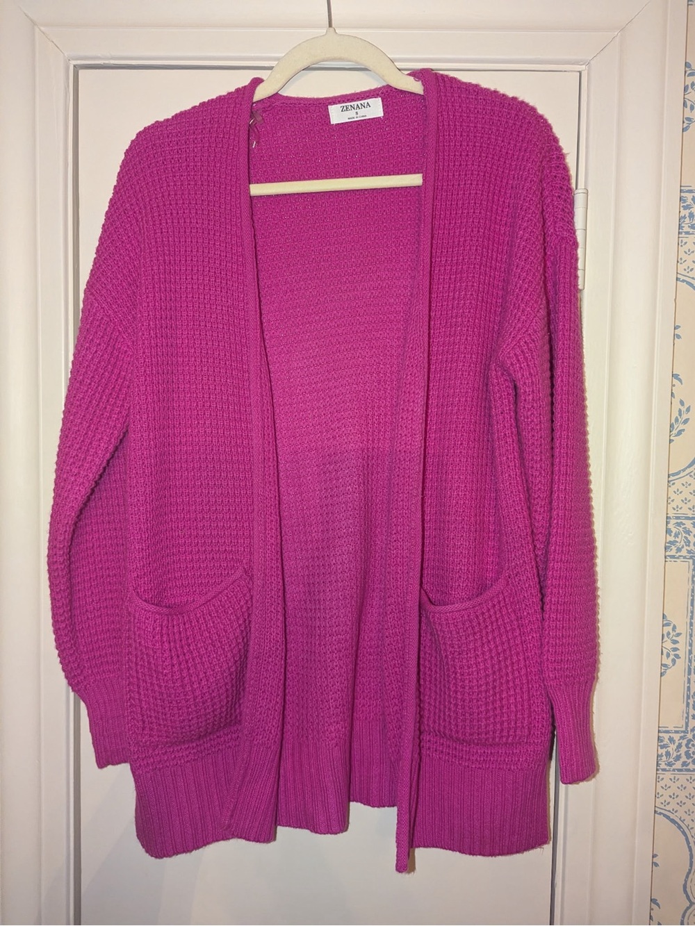 Zenana Outfitters Open-Front Oversized Knit Cardigan - Bright Pink